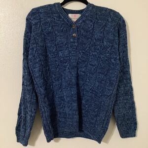American Weekend Vintage Blue Grandpacore Cable Knit Fisherman Button Sweater S